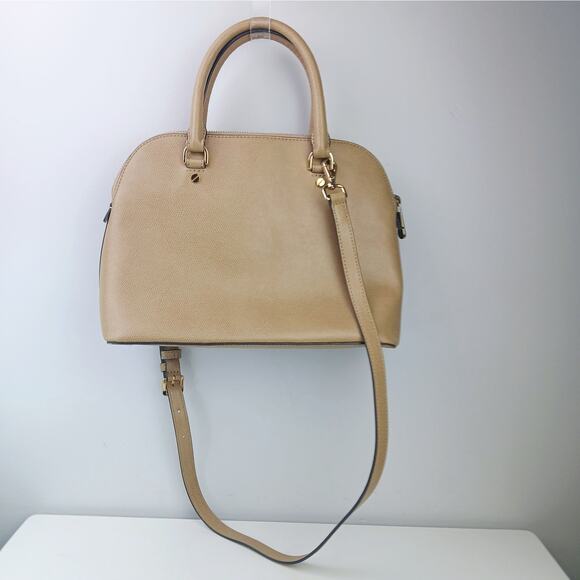 Michael Kors Cindy Dome Saffiano Leather Satchel Tan Convertible Straps AV-1610 - Picture 4 of 9